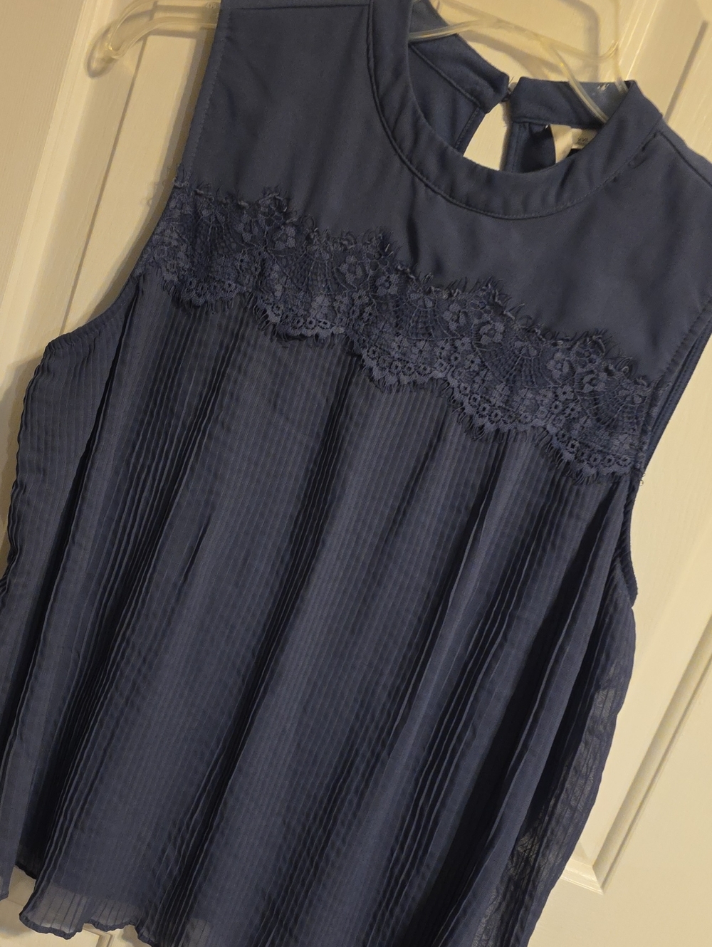 LC Lauren Conrad Navy Blue Keyhole Neck Blouse T065